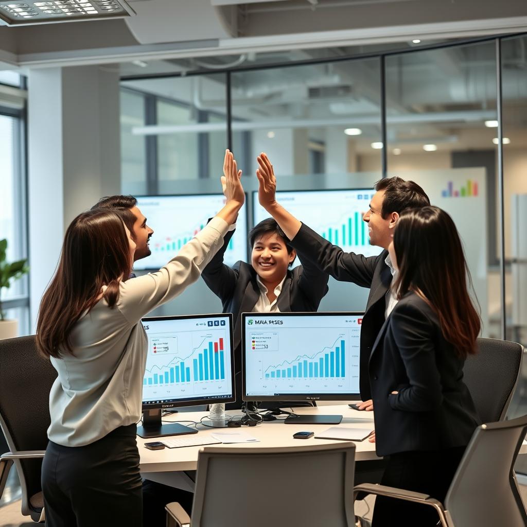 Equipo de ventas celebrando resultados después de aplicar técnicas de Francisco Senn Equipo de ventas celebrando resultados después de aplicar técnicas de Francisco Senn