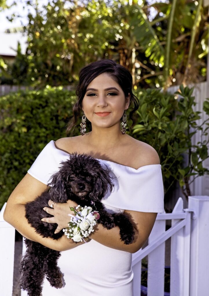 townsville, formal occasion, townsville girl with her dog