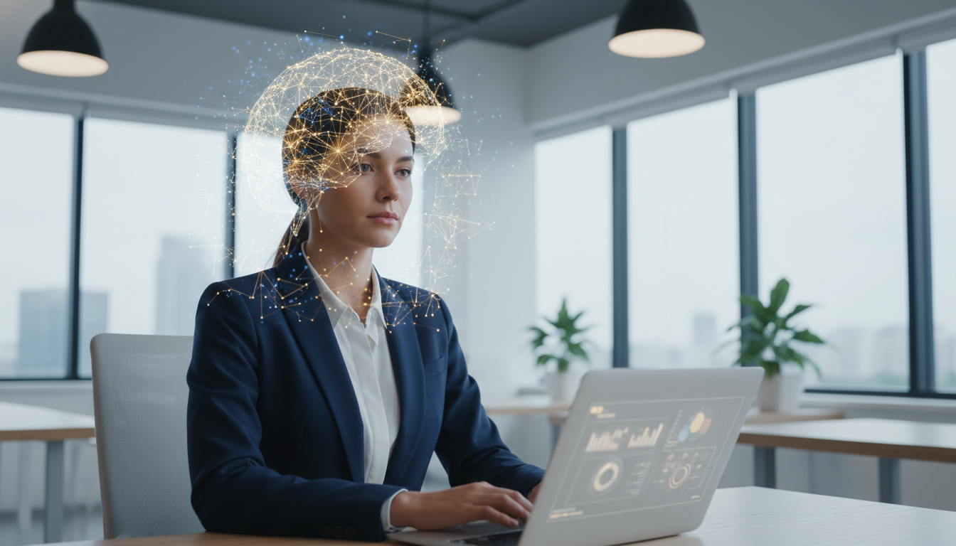 Sesión de Neurocoaching interactivo mostrando conexiones neuronales y enfoque mental en una pantalla digital